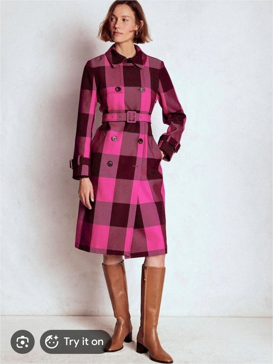Boden Jackets & Blazers - Boden Cheltenham Pink and Burgundy Plaid Trench Coat - Size 14R
